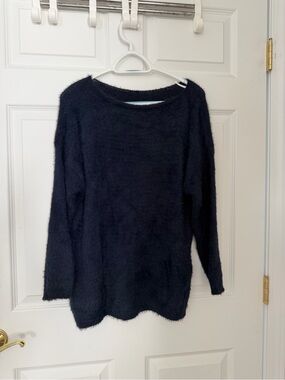Women's Black Fuzzy Boatneck Sweater